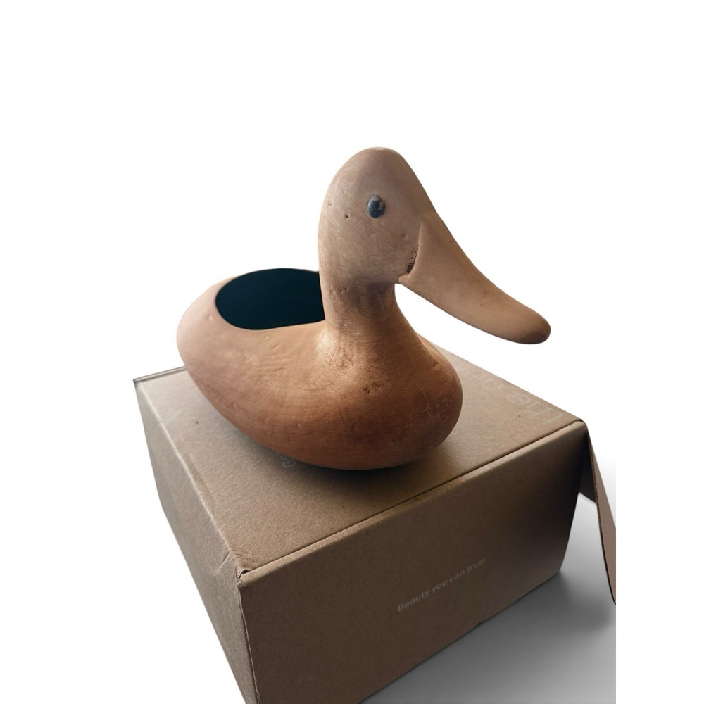 Large Vintage Pottery Terra Cotta Duck Planter Vase 13" Length